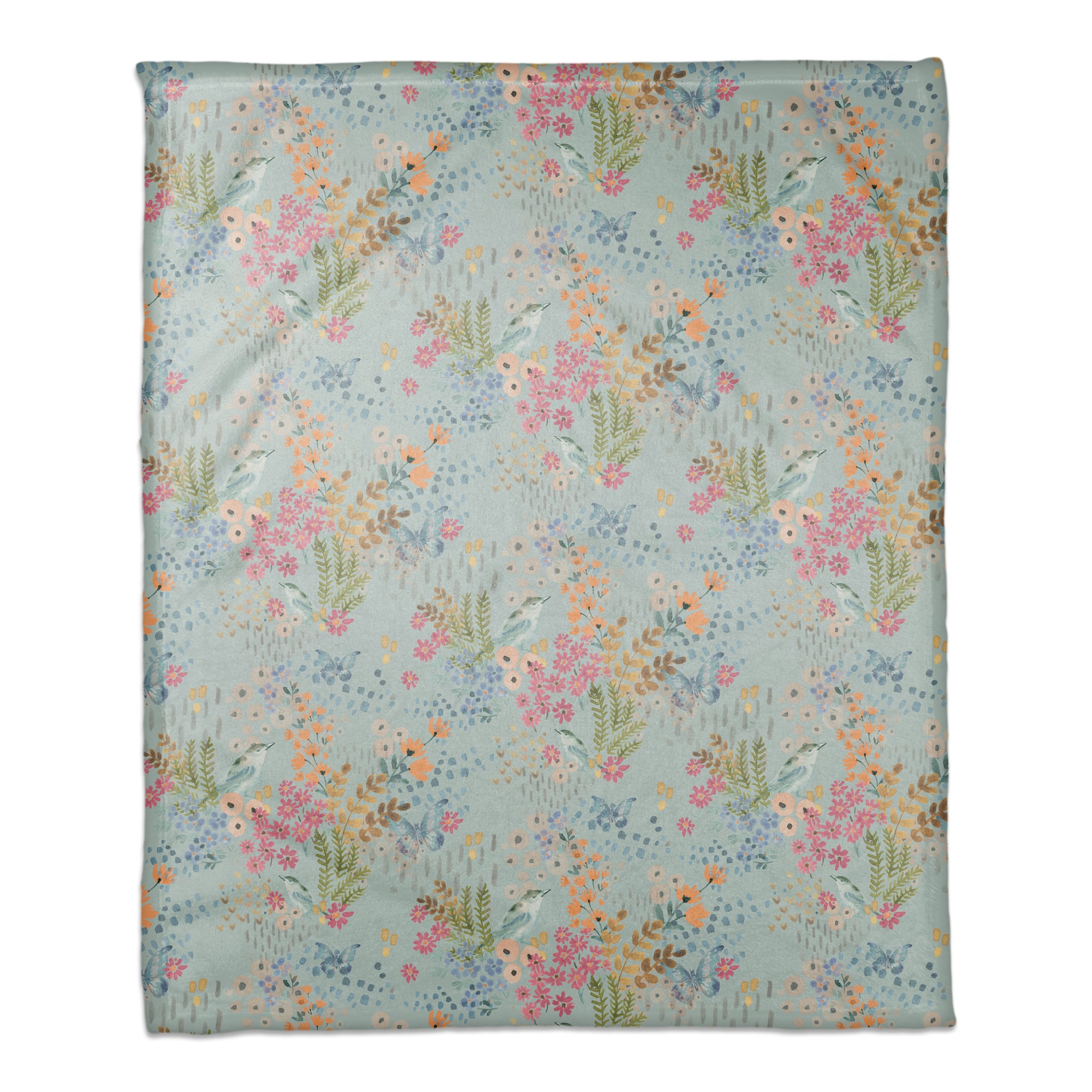 Butterfly Bird Floral Coral Fleece Blanket